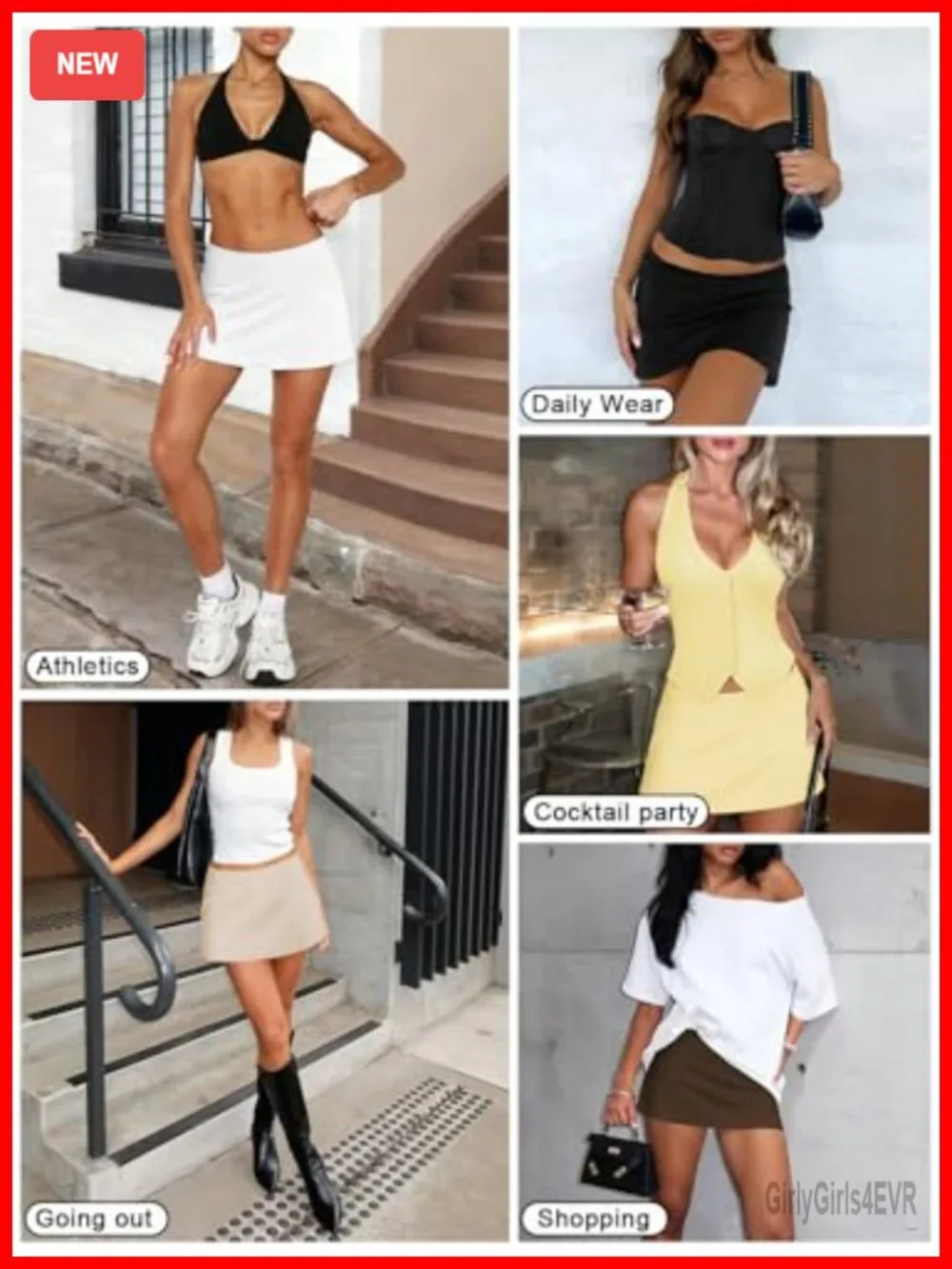Women's A-Line Mini Skort with Built-In Shorts, Low Rise, Stretch Viscose,